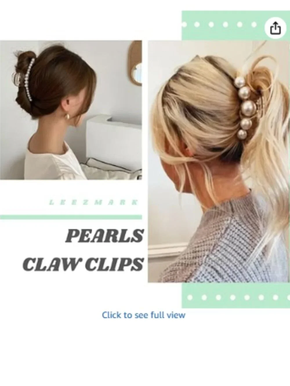 Pearl Hair Claw Clips, Large Barrettes for Thin, Thick, Curly or Long Hair, Whit